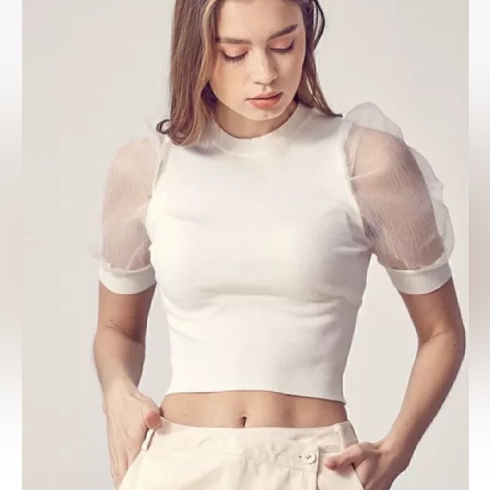Idem Ditto Dusty Pink Puff Sleeve Crop Top Women’s Size Small